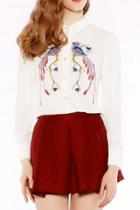 Oasap Embroidery Parrot Button Down Shirt