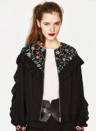 Oasap Floral Embroidery Long Sleeve Jackets