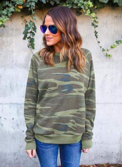 Oasap Casual Camo Printed Loose Fit Pullover Sweatshirt