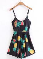 Oasap Spaghetti Strap Sleeveless Fruit Printed Cut Out Romper