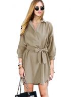 Oasap Turn-dwon Collar 3/4 Sleeve Dress With Belt