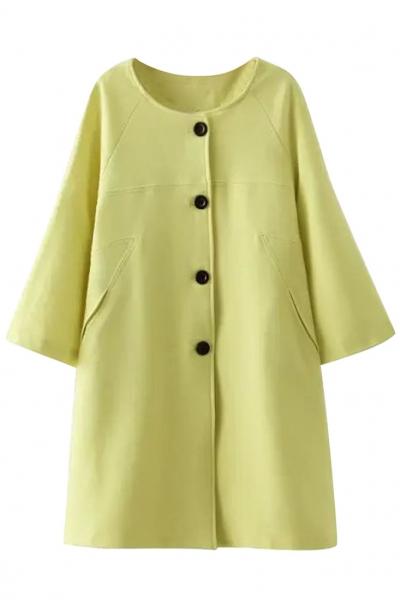 Oasap Elegant Loose Single Breasted O Neck Coat