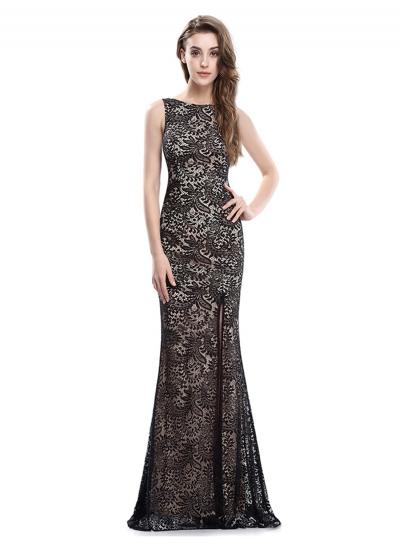 Oasap Round Neck Sleeveless High Slit Lace Prom Dress