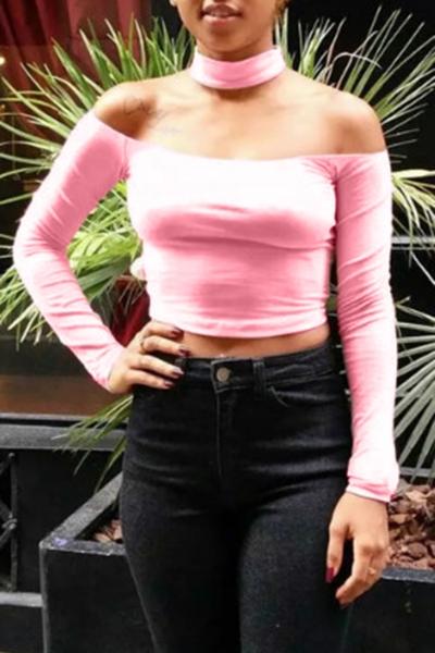 Oasap Hot Off-the-shoulder Long Sleeve Halter Crop Top