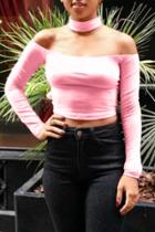 Oasap Hot Off-the-shoulder Long Sleeve Halter Crop Top