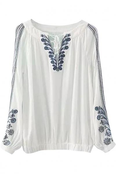 Oasap Graceful Embroidery Floral Chiffon Blouse