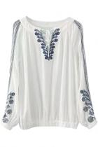 Oasap Graceful Embroidery Floral Chiffon Blouse