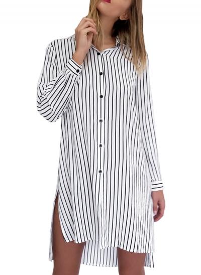 Oasap Women's Fashion Long Sleeve Striped Button Down Shirt Dress