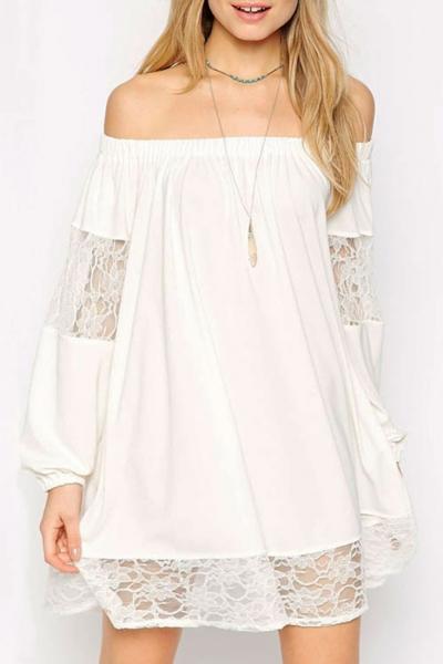 Oasap Chic Lace-paneled Off-the-shoulder Dress