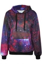 Oasap Essential Red Galaxy Print Hoodie