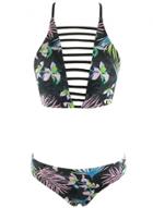 Oasap Floral Printed Hollow Our 2 Piece Bikini Set