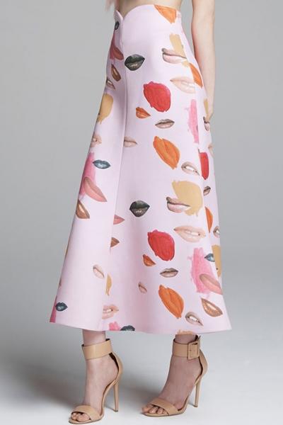 Oasap Sulty Lips Print Midi Skirt