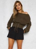 Oasap Casual Long Sleeve Lace-up Front Solid Sweater