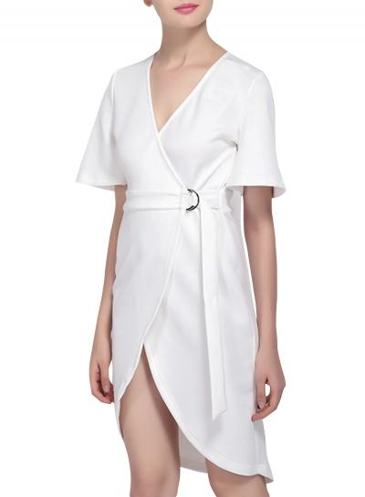 Oasap Women's Fashion V Neck Wrapped High Low Dress With Belt