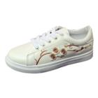 Oasap Plum Blossom Embroidery Round Toe Lace Up Shoes