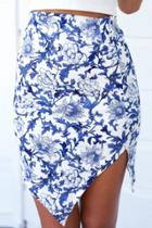 Oasap Irregular Blue Floral Mini Woman Skirt