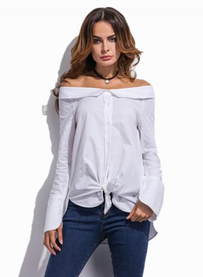 Oasap Off Shoulder Long Sleeve Button Down Shirt