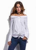 Oasap Off Shoulder Long Sleeve Button Down Shirt