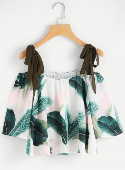 Oasap Slash Neck Floral Prnted Long Sleeve Blouses