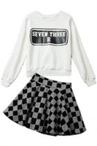 Oasap 2pcs White Sweatshirt Plaid Skirt Matching Sets