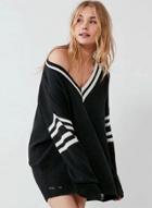 Oasap V Neck Long Sleeve Stripe Pullover Loose Sweater