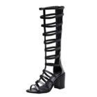 Oasap Peep Toe Hollow Out Block Heels Boots Sandals