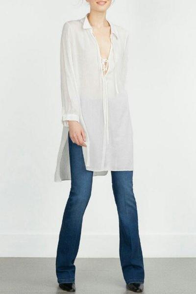 Oasap Fashion Side Slit High Low Lace-up Chiffon Dress