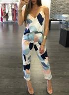 Oasap Print Spaghetti Strap Sleeveless Backless Vest And Pant Set