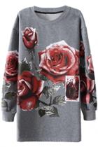 Oasap Red Rose Pattern Long Sweatshirt