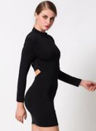 Oasap Mock Neck Long Sleeve Backless Bodycon Dress