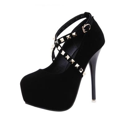 Oasap Round Toe Rivet Stiletto Heels Platform Pumps