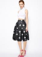 Oasap Halloween Skull A-line Midi Skirt