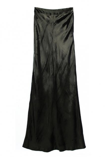 Oasap Long Black Ankle-length Silk Skirt