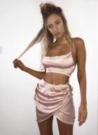 Oasap Spaghetti Strap Crop Top Mini Skirt 2 Piece Set