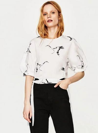 Oasap Half Sleeve Pirnted Short Pullover Blouse