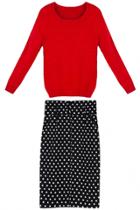 Oasap 2pcs Red Knit Sweater Medi Skirt Matching Set