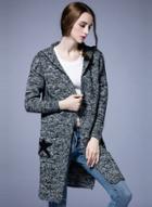 Oasap Fashion One Button Star Printed Knit Hooded Cardigan