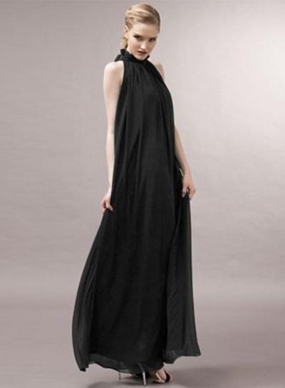 Oasap Mock Neck Sleeveless Solid Maxi Evening Dress With Belt