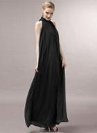 Oasap Mock Neck Sleeveless Solid Maxi Evening Dress With Belt