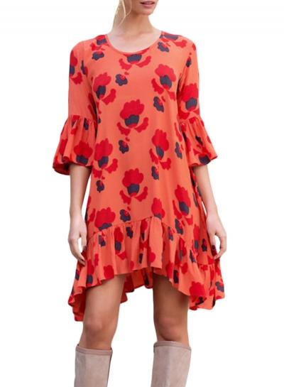 Oasap Women's Graphic Round Neck Asymmetric Dress