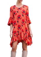 Oasap Women's Graphic Round Neck Asymmetric Dress