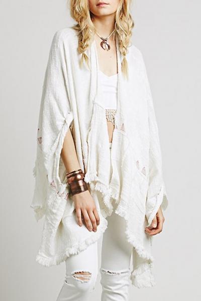 Oasap Chic Geo-printing Frayed Hem Poncho
