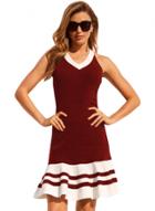 Oasap Burgundy White Cute Ruffle Hem Mini Dress For Women