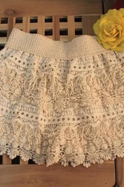 Oasap Sweet Lace Tassels Shorts With Wide Elastic Waistband