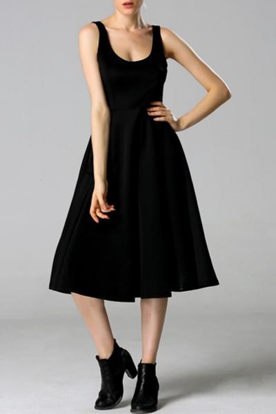 Oasap Vintage Scoop Neck Pleated Sleeveless A-line Dress