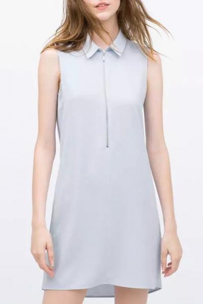 Oasap Basic Collar Zip Sleeveless Shift Dress