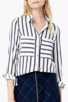 Oasap Color Block Stripe Breasted Pocket Button Down Shirt