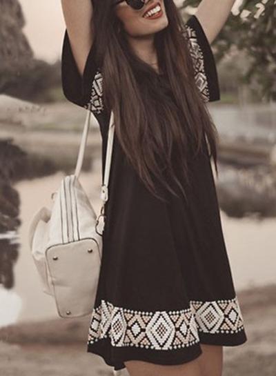 Oasap Women's Casual Summer Short Sleeve Print Mini Pullover Dress