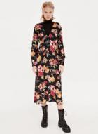 Oasap V Neck High Waist Floral Print Midi Dress