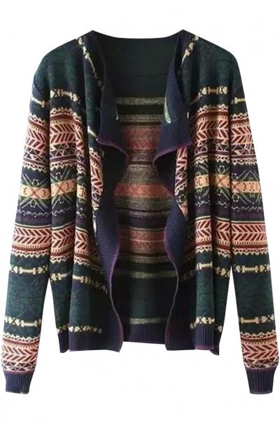 Oasap Vintage Ethnic Open Front Woman Cardigan
